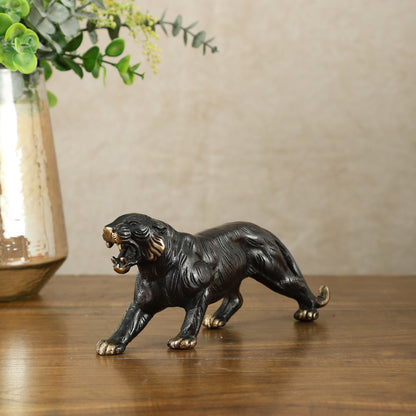 Pure Brass Vintage Black Tiger Table Accent Showpiece – Vastu Feng Shui Approved | 9.5" Wide