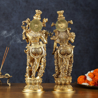 Pure Brass Superfine Radha Krishna Statues – 14" Height, Finely Carved with Sharp Features