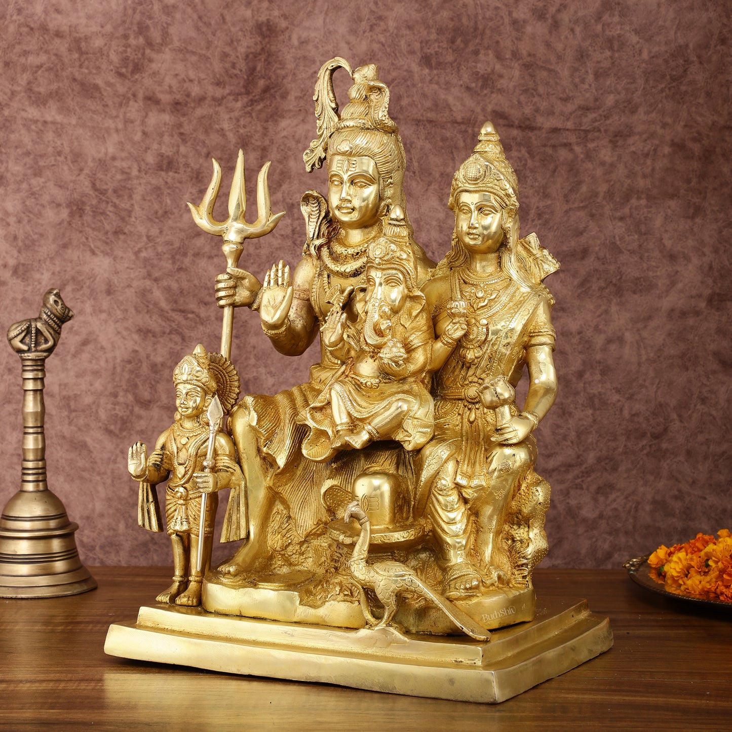 Exquisite Shiv Parivaar Statue - 15" Height, Superfine Brass