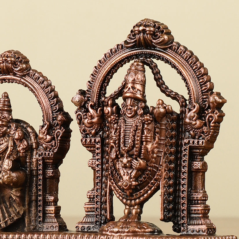 Pure Copper Perumal Thayar Tirupati Balaji with Padmavati - Divine Statue 3.5"
