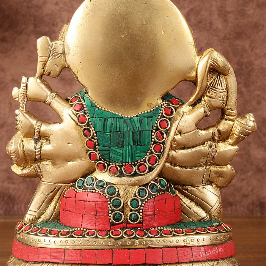 Superfine Brass Panchmukhi Hanuman Murti - 6.50" Tall with Stonework