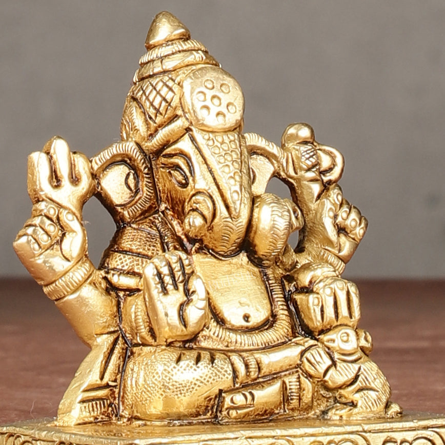 Brass Superfine small miniature Dagduseth Ganapati Idol - 3"