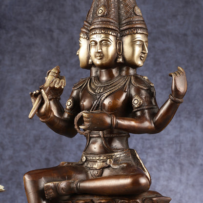 Pure Brass Seated Lord Brahma Sculpture - 16 inch antique Chola