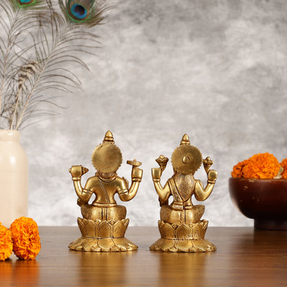 Brass Vishnu Lakshmi Seated on Lotus Base Idol - 5.5"