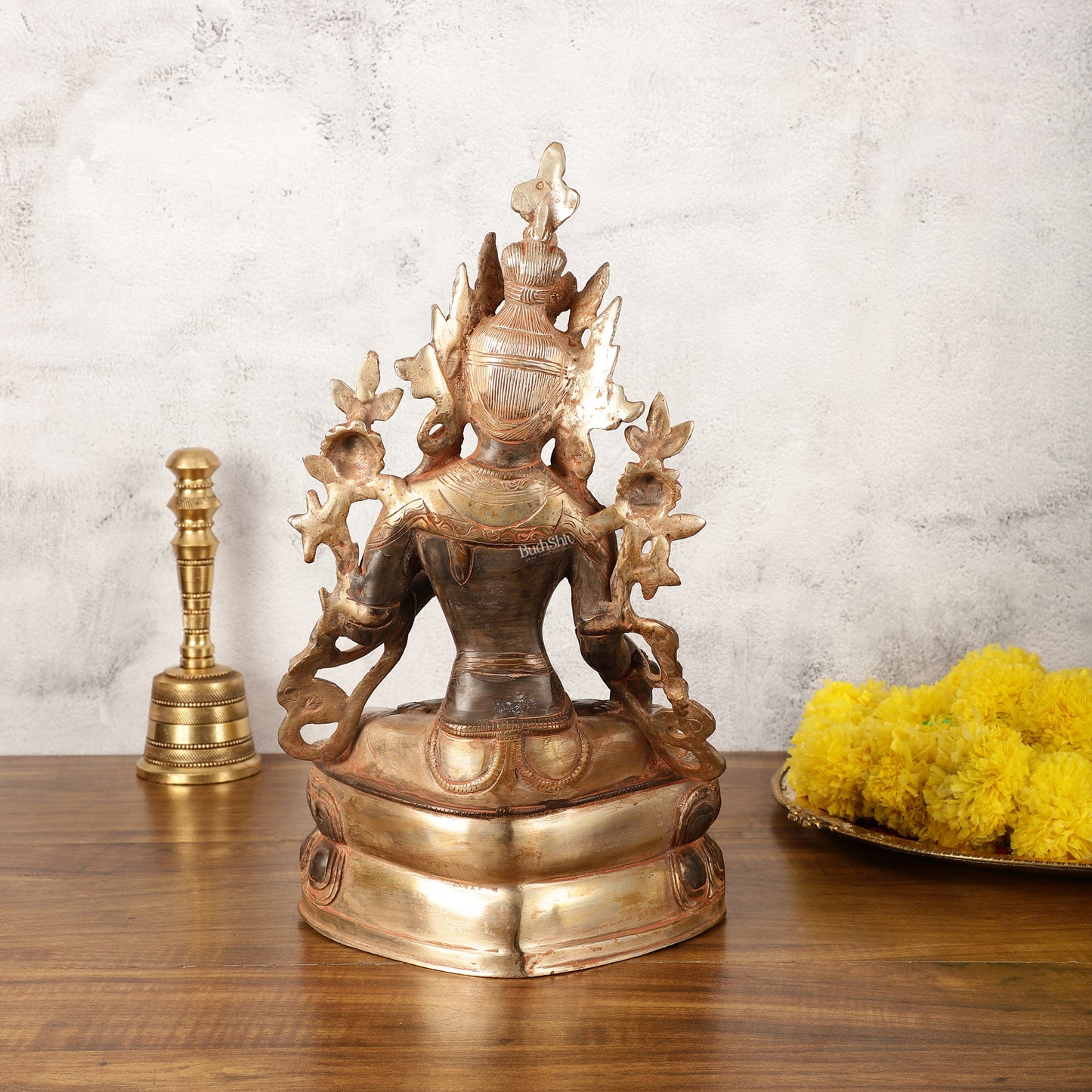 Pure Fine Brass White Tara Statue - 14" Tall - Antique Sand Patina