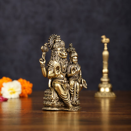 Superfine Brass Narsimha Lakshmi Statue | 4" Tall |