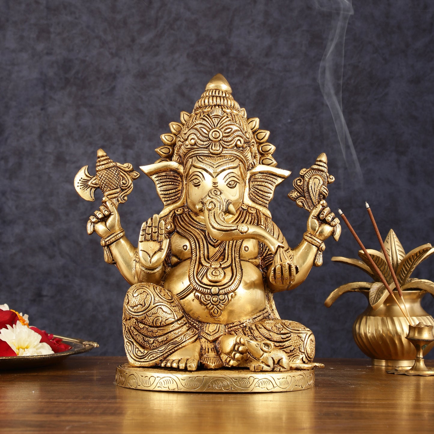 Exquisite 11 Inch Handcrafted Brass Lord Ganesha Murti Idol