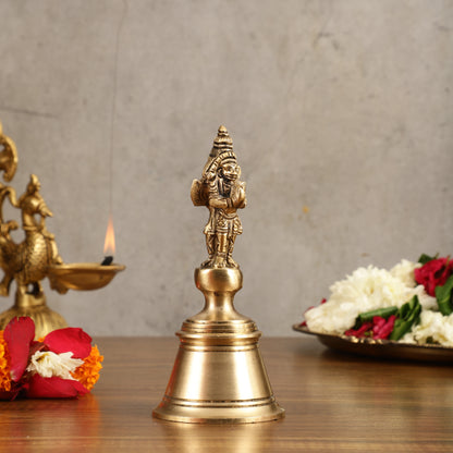 Pure Brass Hanuman and Garuda Handbell - 6.5 in Height