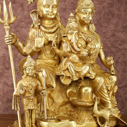 Exquisite Shiv Parivaar Statue - 15" Height, Superfine Brass