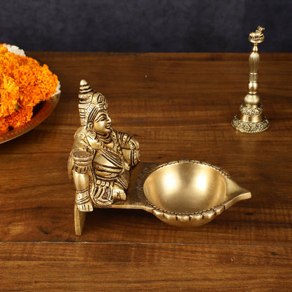 Pure brass superfine kuber Diya oil lamp vilakku 4.5 inch