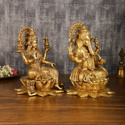 Pure Brass Ganesh Lakshmi Pair | Divine Elegance | 11 Inch Height