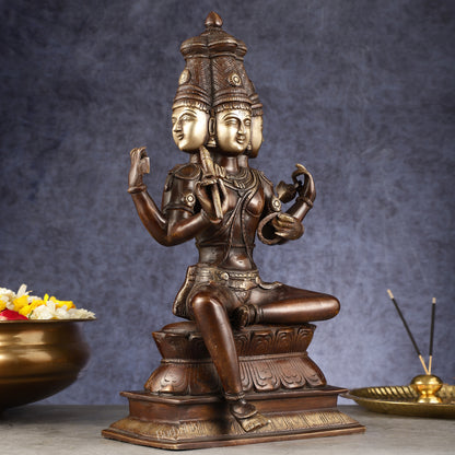 Pure Brass Seated Lord Brahma Sculpture - 16 inch antique Chola