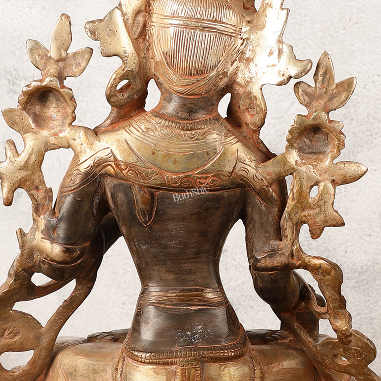 Pure Fine Brass White Tara Statue - 14" Tall - Antique Sand Patina