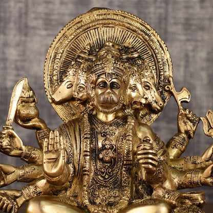 Pure Brass Superfine Panchmukhi Hanuman Blessing Statue - 10 inch antique finish