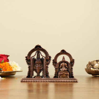 Pure Copper Perumal Thayar Tirupati Balaji with Padmavati - Divine Statue 3.5"