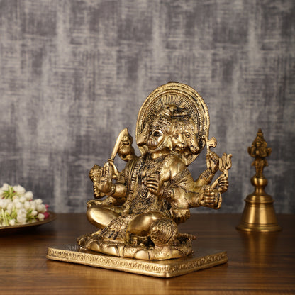 Pure Brass Superfine Panchmukhi Hanuman Blessing Statue - 10 inch antique finish