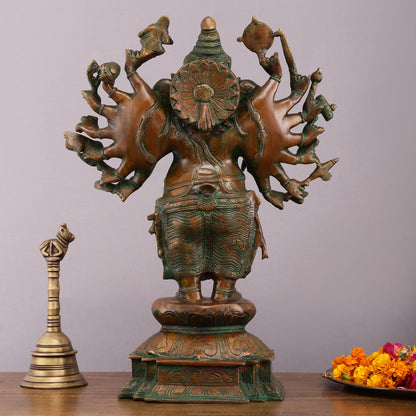 Vintage Brass Standing Ganesha Statue with Sixteen Arms - 19"