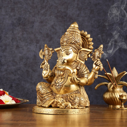 Exquisite 11 Inch Handcrafted Brass Lord Ganesha Murti Idol