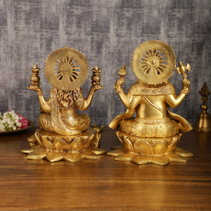 Pure Brass Ganesh Lakshmi Pair | Divine Elegance | 11 Inch Height