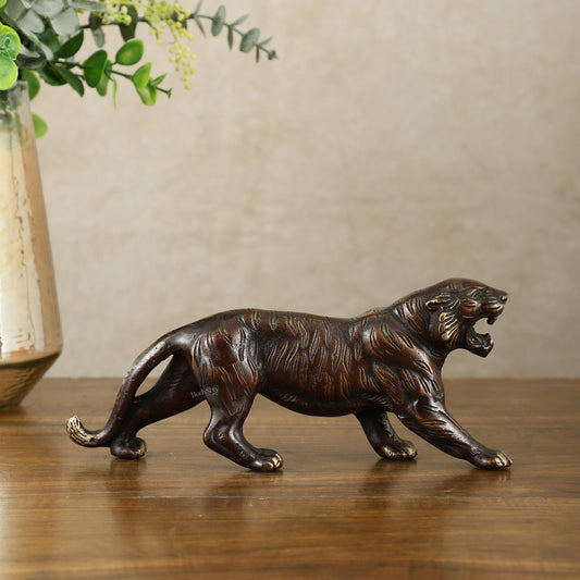 Pure Brass Vintage Brown Tiger Table Accent Showpiece – Vastu Feng Shui Approved | 9.5" Wide