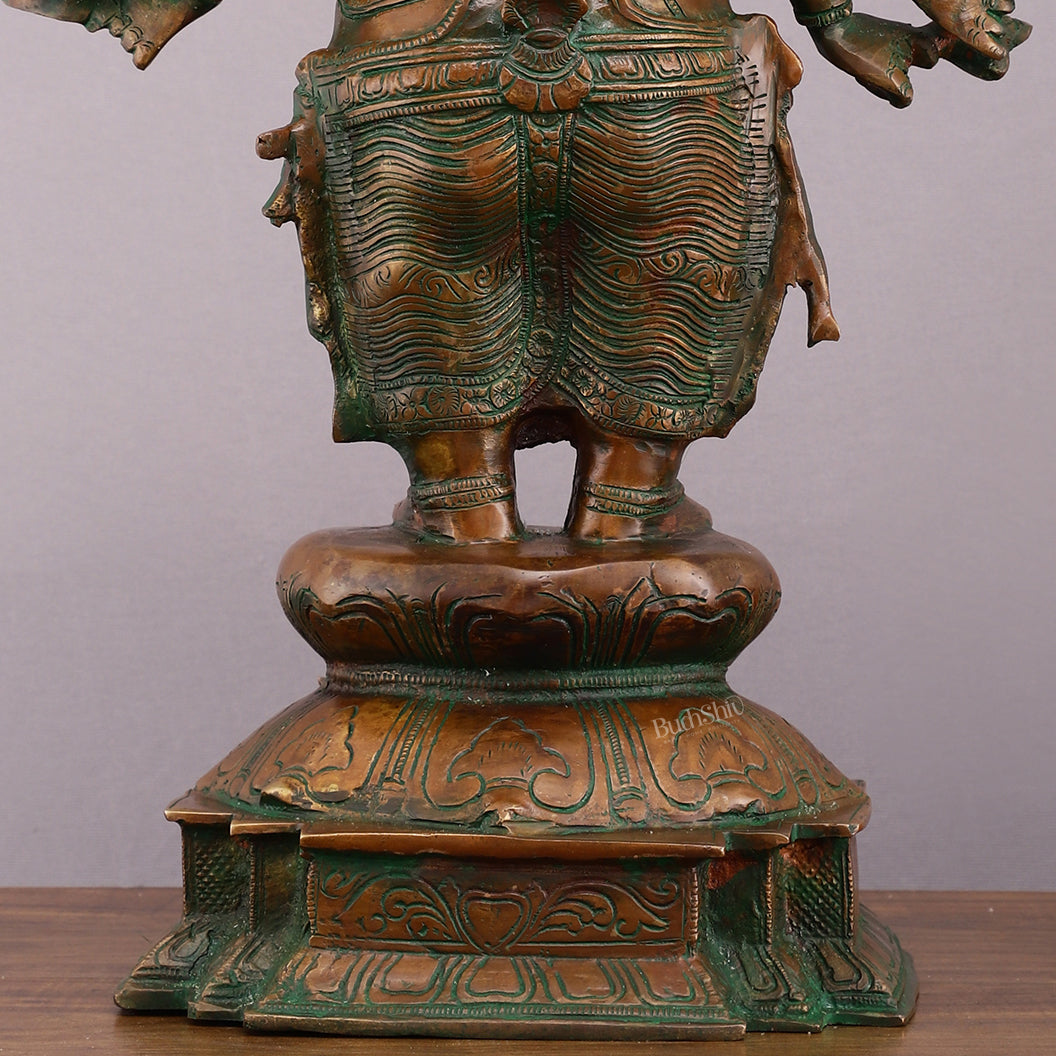 Vintage Brass Standing Ganesha Statue with Sixteen Arms - 19"