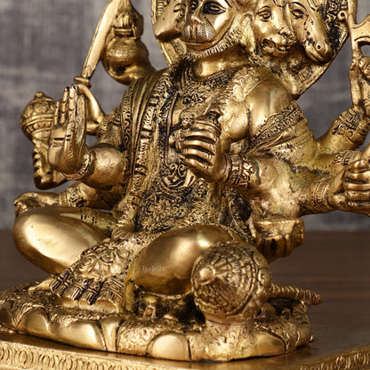 Pure Brass Superfine Panchmukhi Hanuman Blessing Statue - 10 inch antique finish