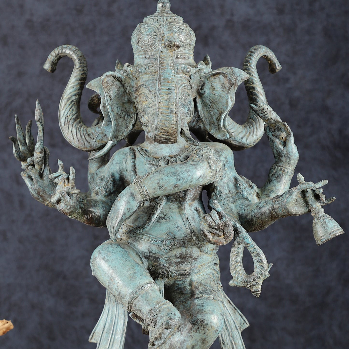 Indonesian Bronze Three-Headed Dancing Ganesha Statue with Eight Arms | 20"