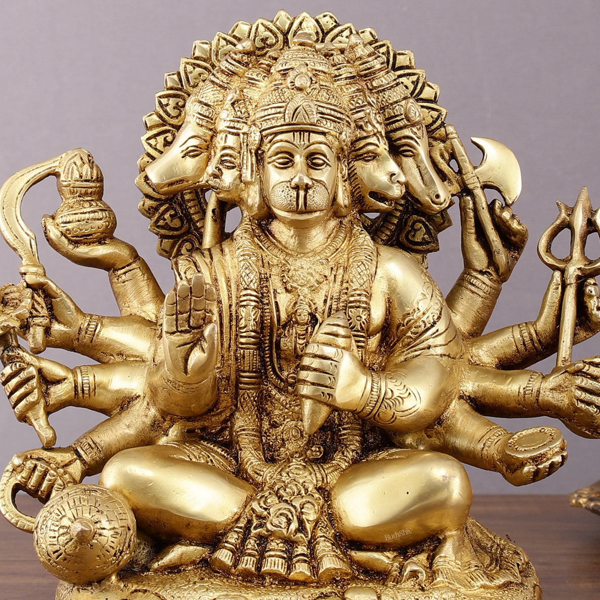 Pure Brass Superfine Panchmukhi Hanuman Statue - 8" Divine Protection and Strength