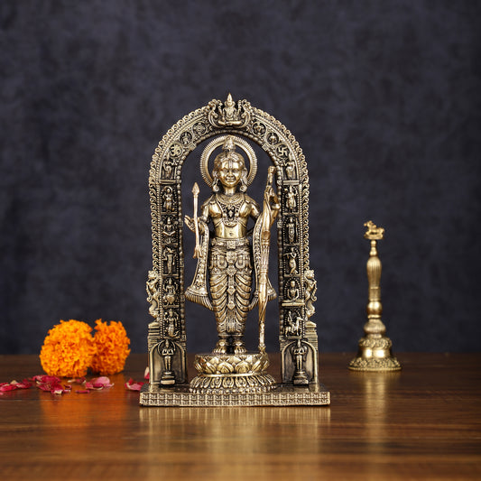 Brass Intricately Carved Ram Lalla Idol - Inspired by Ayodhya Temple, 8" Tall