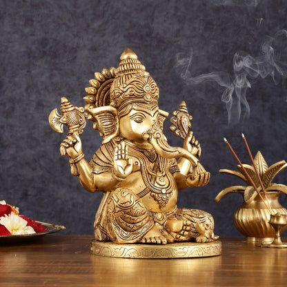 Exquisite 11 Inch Handcrafted Brass Lord Ganesha Murti Idol