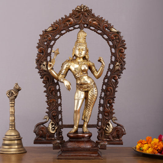 Exquisite 18" Brass Ardhanarishwara Statue with Prabhavali - Unique Brown Gold Finish