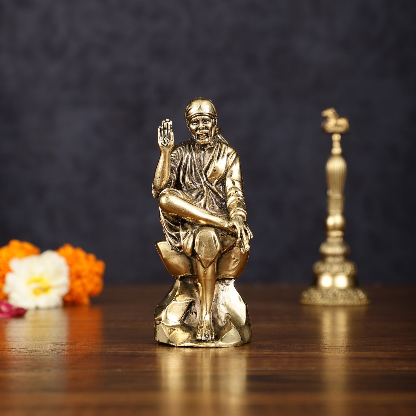 Brass Superfine Sai Baba Idol - Intricately Carved Statue 4 inch