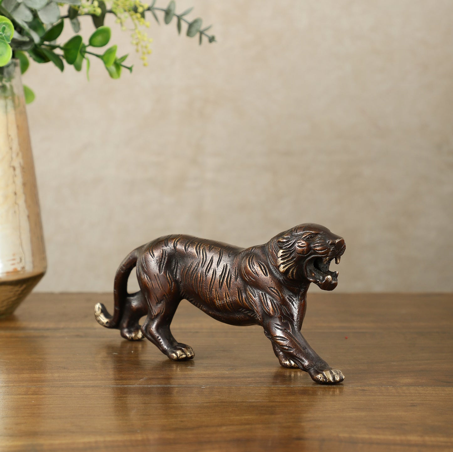 Pure Brass Vintage Brown Tiger Table Accent Showpiece – Vastu Feng Shui Approved | 9.5" Wide