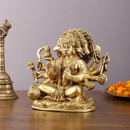 Pure Brass Superfine Panchmukhi Hanuman Statue - 8" Divine Protection and Strength