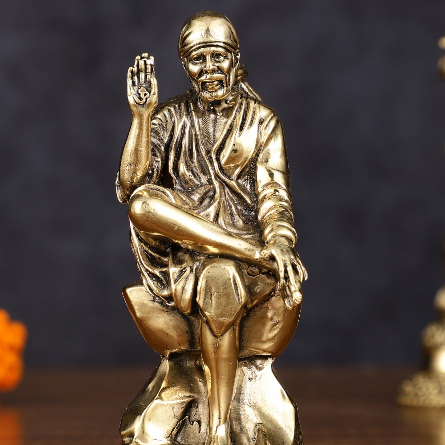 Brass Superfine Sai Baba Idol - Intricately Carved Statue 4 inch