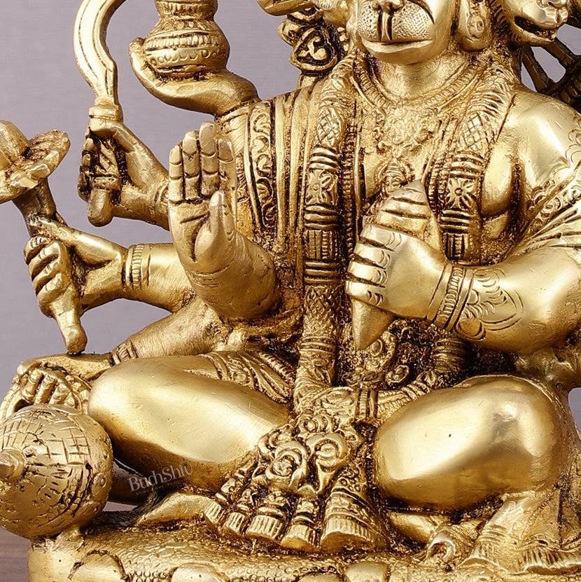 Pure Brass Superfine Panchmukhi Hanuman Statue - 8" Divine Protection and Strength