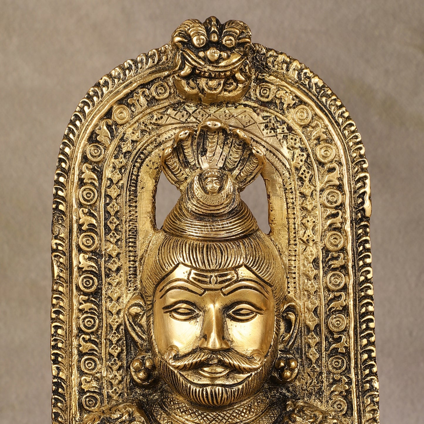 Elegant Brass Lord Shiva Face with Kirtimukha and Frame Table Accent - 8"