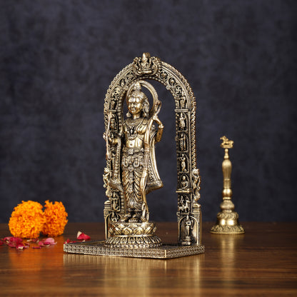 Brass Intricately Carved Ram Lalla Idol - Inspired by Ayodhya Temple, 8" Tall