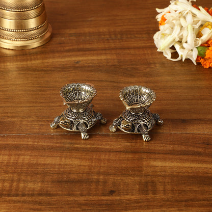 Brass Miniature Tortoise Oil Lamp Diya Pair | 1.5 Inch Height