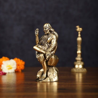 Brass Superfine Sai Baba Idol - Intricately Carved Statue 4 inch