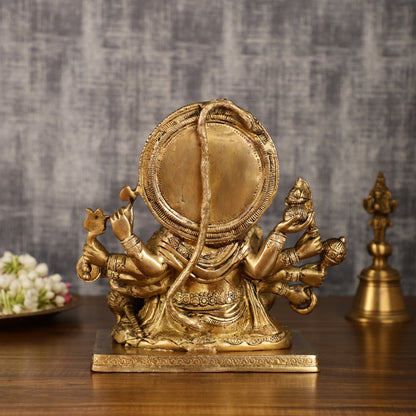 Pure Brass Superfine Panchmukhi Hanuman Blessing Statue - 10 inch antique finish