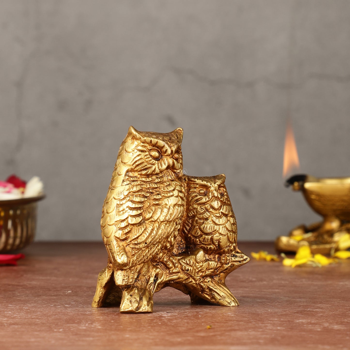 Pure Brass Vastu Owl Pair Showpiece | Width 3 Inch