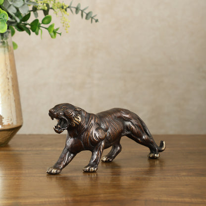 Pure Brass Vintage Brown Tiger Table Accent Showpiece – Vastu Feng Shui Approved | 9.5" Wide