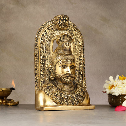 Elegant Brass Lord Shiva Face with Kirtimukha and Frame Table Accent - 8"