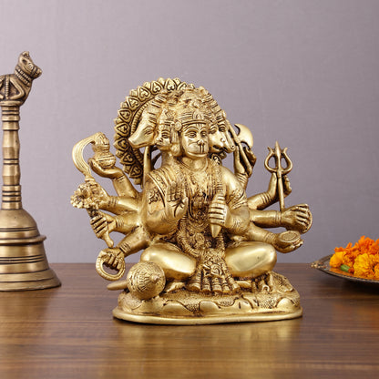 Pure Brass Superfine Panchmukhi Hanuman Statue - 8" Divine Protection and Strength