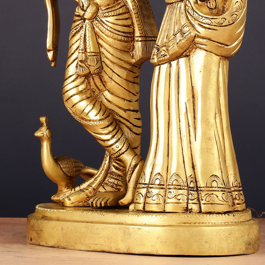 Pure Brass Radha Krishna with Peacock Idol - 11 inch