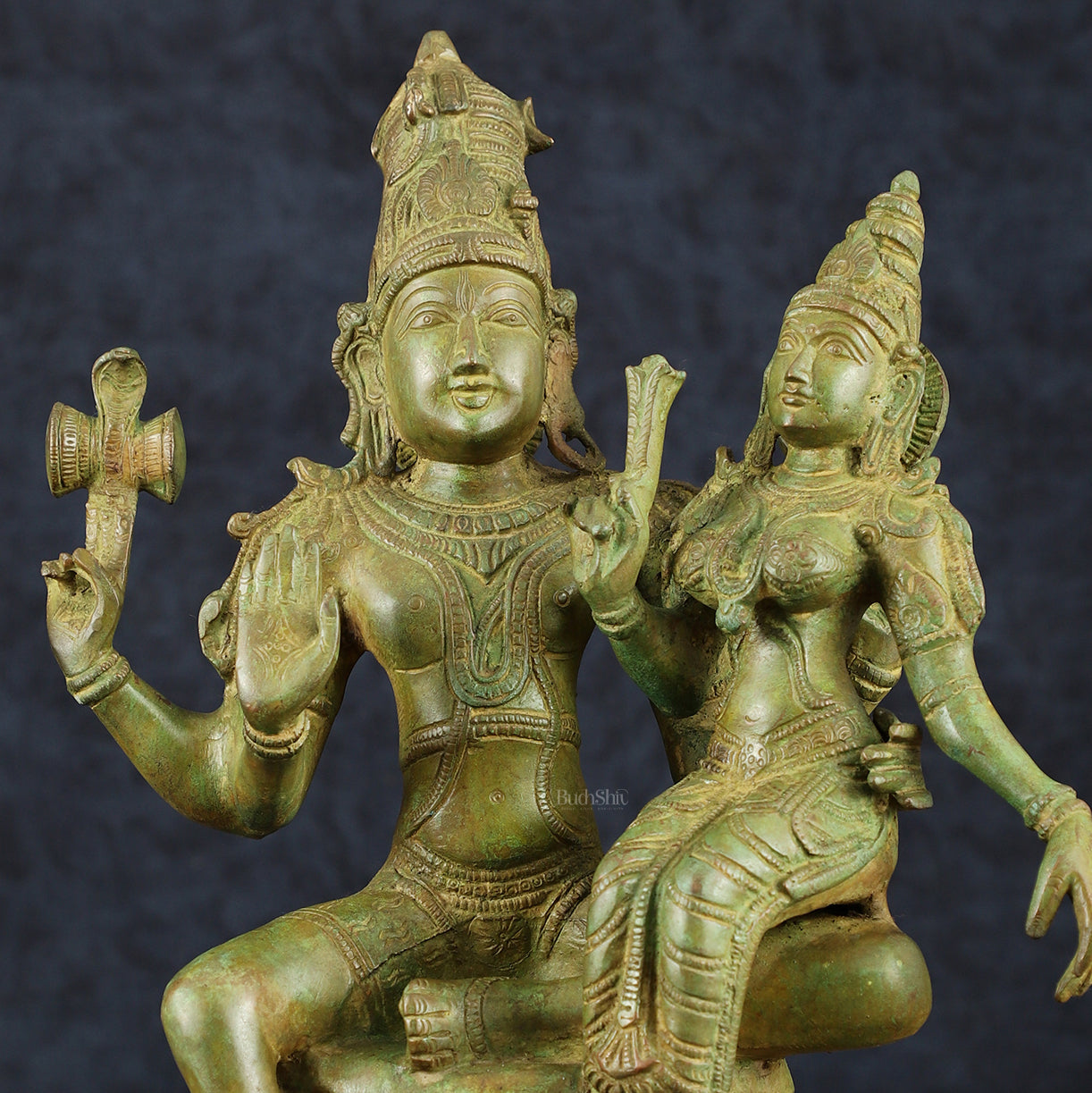 Vintage Brass Lord Shiva and Goddess Parvati Idol - 15" Height