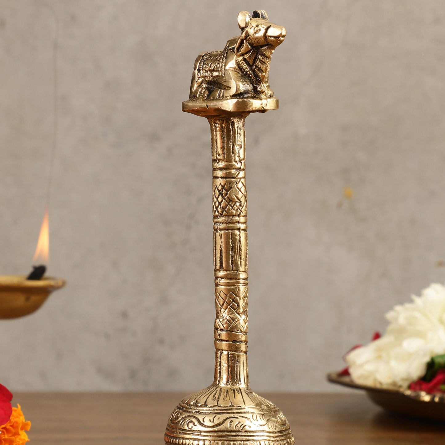 Pure Brass Hand Bell with Nandi - 7 in Height