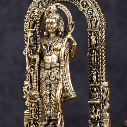 Brass Intricately Carved Ram Lalla Idol - Inspired by Ayodhya Temple, 8" Tall