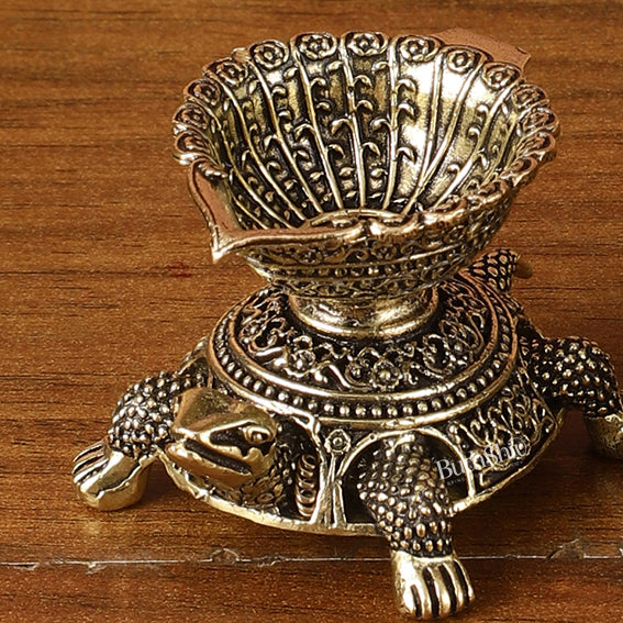 Brass Miniature Tortoise Oil Lamp Diya Pair | 1.5 Inch Height